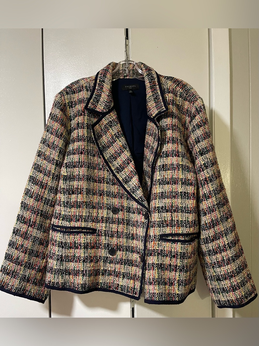 Talbots Multicolor Tweed Blazer with Navy Trim